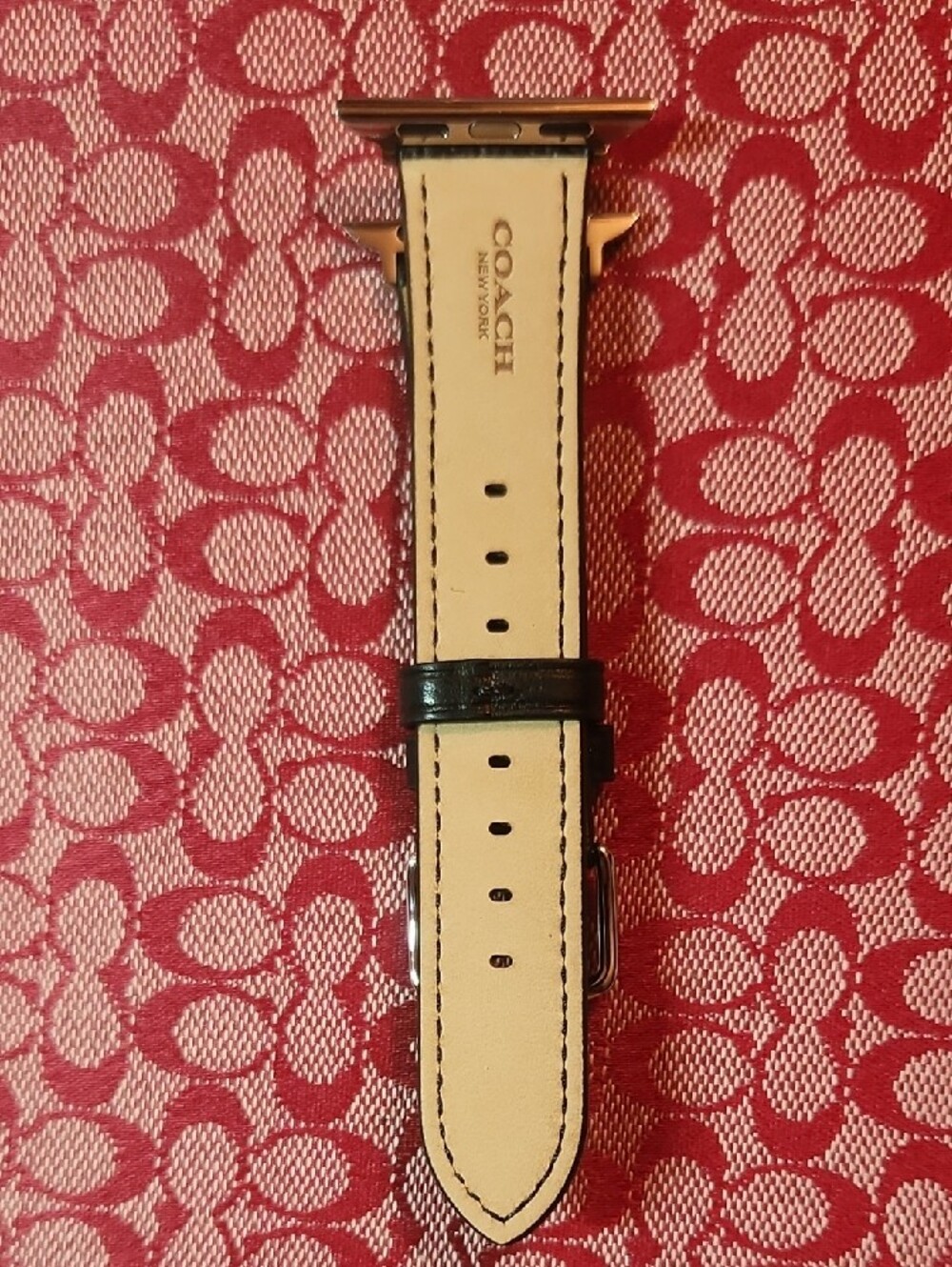 Coach Black Pebbled Leather Apple Watch Strap with Silver Hardware - Picture 2 of 7